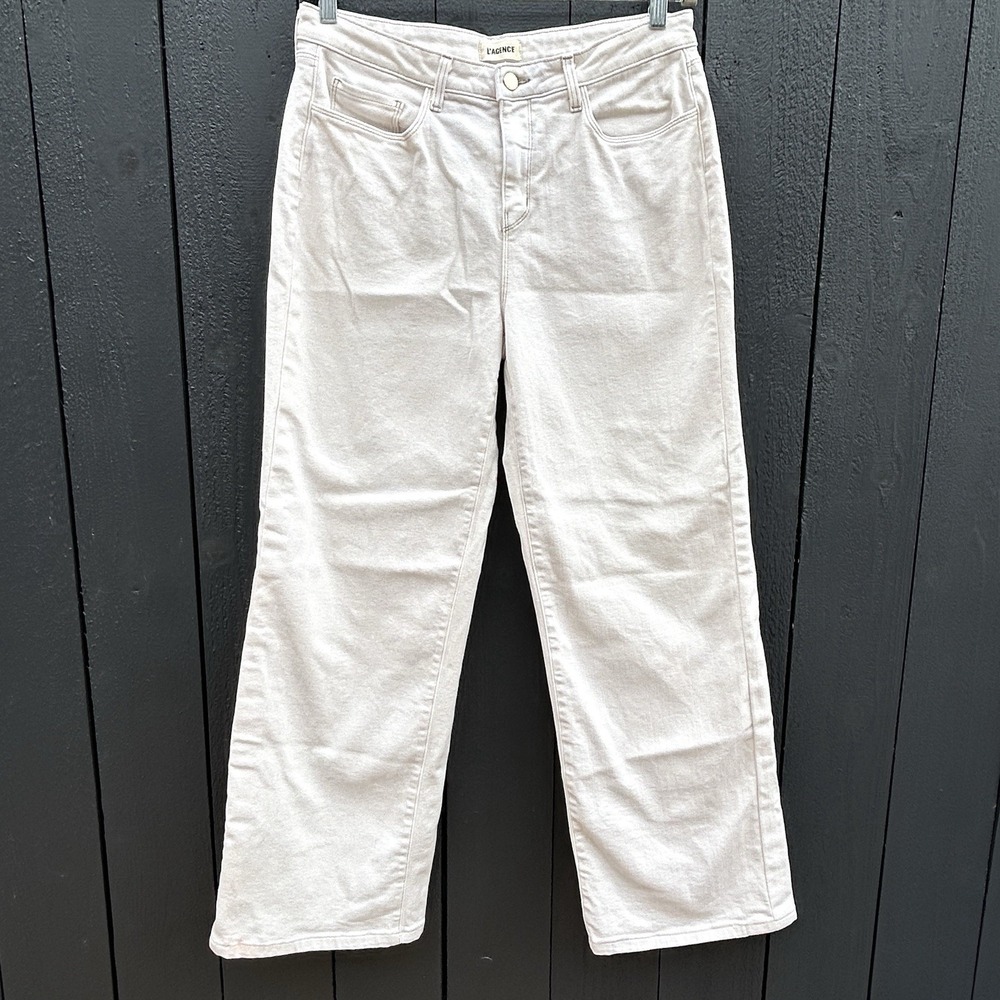 L'Agence Alicent High Rise Wide Leg Jeans 30 Cream Minimalist Coastal Summer USA